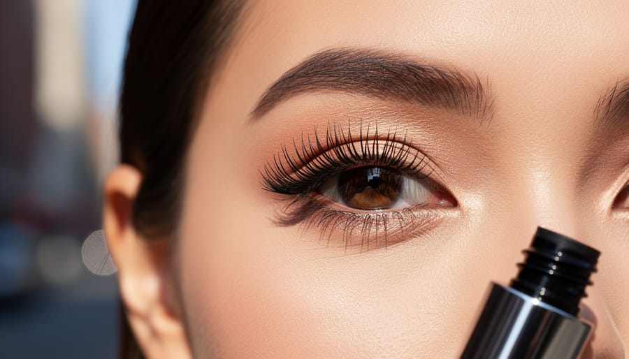 Close-up of a model’s eyes showing extended and separated lashes